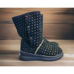 I ❤️ UGG Black Suede Boots Gold Hearts Youth Size 5